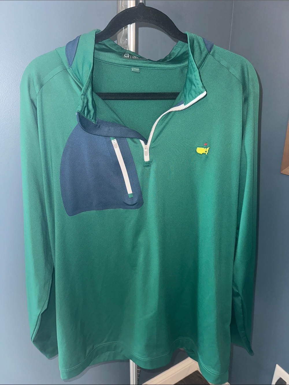 Masters Peter Millar Green Long Sleeve Hooded Performance Shirt with Half-Zip